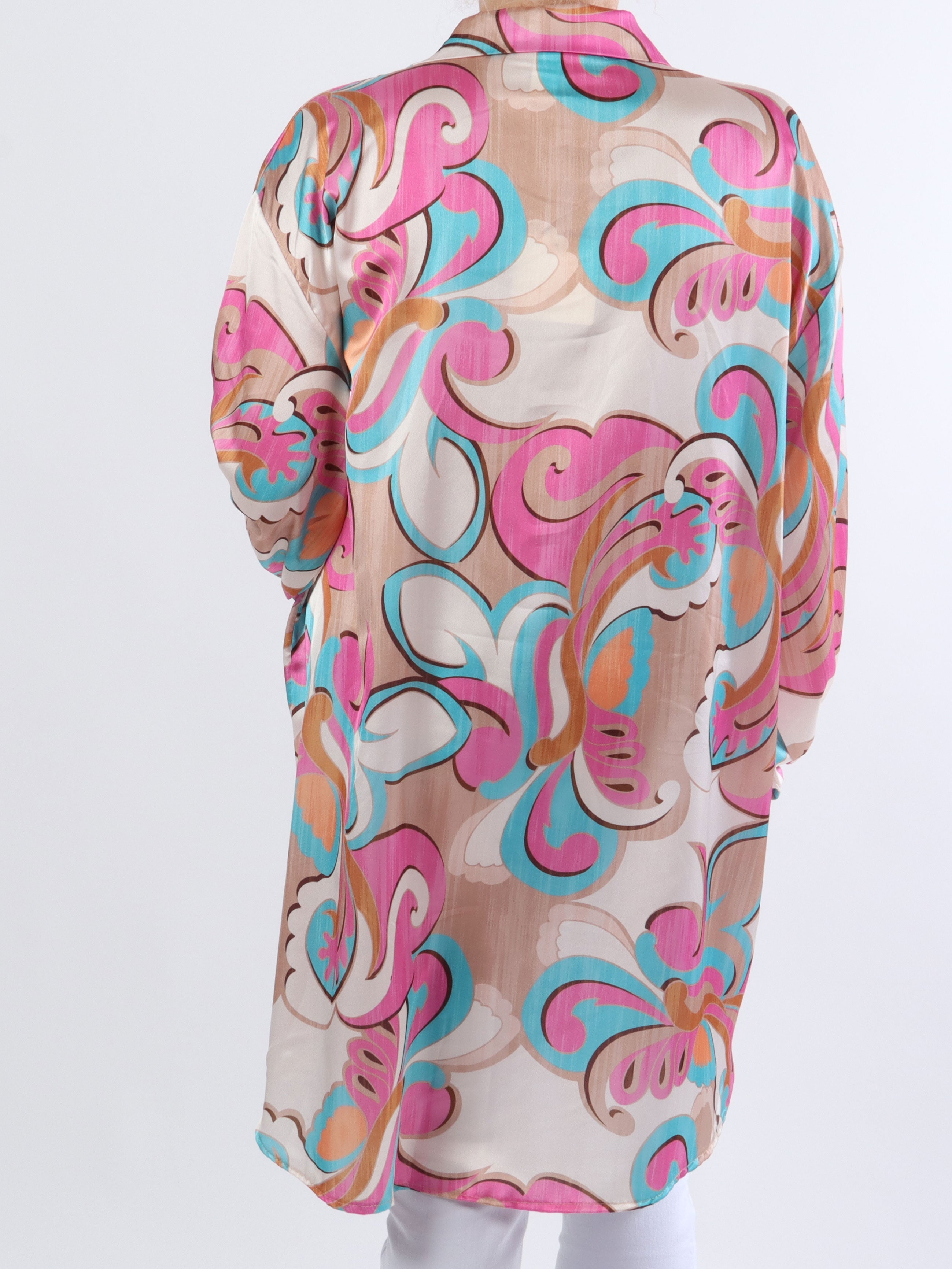 Happy Dress - Mångfärgad skjortklänning i sidenlook i stora storlekar - Orange